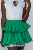 Green Casual Sweet Solid Split Joint Flounce Fold High Waist Type A Solid Color Bottoms