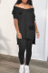 Black Fashion Casual Solid Patchwork Slit V Neck Short Sleeve Two Pieces