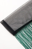 Green Elegant Solid Tassel Patchwork O Neck Evening Dress Dresses