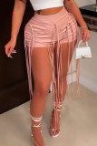 Rose Red Street Solid Bandage Split Joint Asymmetrical High Waist Solid Color Bottoms