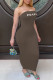 Coffee Fashion Sexy Print Letter Strapless One Step Skirt Dresses