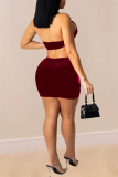 Deep Blue Sexy Solid Mesh Halter Sleeveless Two Pieces
