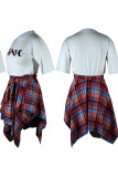 Pink Casual Sweet Plaid Print Patchwork O Neck Short Sleeve Two Pieces