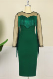 Green Elegant Solid Tassel Patchwork O Neck Evening Dress Dresses