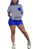 Blue Fashion Casual Striped Two Piece Suits Straight Short Sleeve Two Pieces