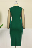 Green Elegant Solid Tassel Patchwork O Neck Evening Dress Dresses