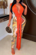 Tangerine Red Sexy Print Patchwork V Neck Sleeveless Two Pieces