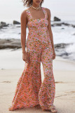 Red Casual Print Patchwork Straight Jumpsuits