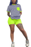 Green Fashion Casual Striped Two Piece Suits Straight Short Sleeve Two Pieces
