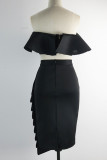 White Sexy Solid Patchwork Flounce Asymmetrical Strapless Sleeveless Two Pieces