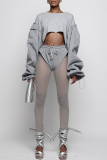 Grey Sexy Solid Mesh Skinny High Waist Pencil Solid Color Bottoms