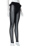 Grey Sexy Solid Mesh Skinny High Waist Pencil Solid Color Bottoms