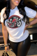 White Fashion Vintage Print Letter O Neck T-Shirts