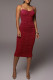 Burgundy Sexy Solid Patchwork Fold Spaghetti Strap One Step Skirt Dresses