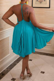 Cyan Sexy Solid Split Joint Backless Halter A Line Dresses