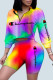 Fuchsia Fashion Casual Tie Dye Letter O Neck Long Sleeve Two Pieces