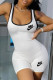 White Fashion Casual Print Letter U Neck Rompers