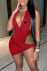 Red Fashion Sexy Print Patchwork V Neck Sleeveless Two Pieces