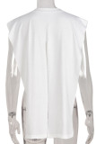 White Sexy Street Print Patchwork Slit O Neck T-Shirts