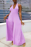 Yellow Sexy Solid Patchwork Backless Halter Straight Jumpsuits