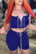 Blue Fashion Casual Print Bandage Square Collar Sleeveless Two Pieces
