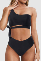Black Sexy Solid Split Joint Swimwears