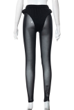 Grey Sexy Solid Mesh Skinny High Waist Pencil Solid Color Bottoms