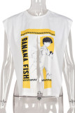 White Sexy Street Print Patchwork Slit O Neck T-Shirts