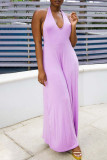 Yellow Sexy Solid Patchwork Backless Halter Straight Jumpsuits