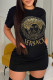 Black Fashion Casual Bronzing Letter O Neck One Step Skirt Dresses