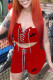 Red Fashion Casual Print Bandage Square Collar Sleeveless Two Pieces