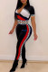 Black Fashion Sexy Letter Patchwork Mandarin Collar Short Sleeve Two Pieces