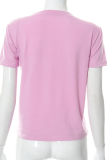 Pink Fashion Print V Neck T-Shirts