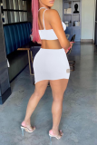 White Sexy Solid Mesh Spaghetti Strap Pencil Skirt Dresses