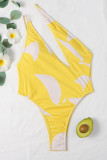 Yellow Sexy Print Patchwork Asymmetrical Swimwears