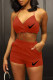Red Fashion Street Print Patchwork Halter Sleeveless Two Pieces