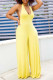 Yellow Sexy Solid Patchwork Backless Halter Straight Jumpsuits