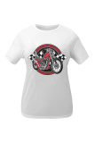 White Fashion Vintage Print Letter O Neck T-Shirts