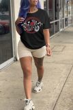 White Fashion Vintage Print Letter O Neck T-Shirts