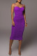 Purple Sexy Solid Patchwork Fold Spaghetti Strap One Step Skirt Dresses