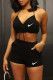 Black Fashion Street Print Patchwork Halter Sleeveless Two Pieces