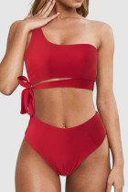 Red Sexy Solid Split Joint Swimwears