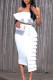 White Sexy Solid Patchwork Flounce Asymmetrical Strapless Sleeveless Two Pieces