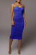 Blue Sexy Solid Patchwork Fold Spaghetti Strap One Step Skirt Dresses