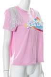 Pink Fashion Print V Neck T-Shirts