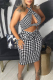 Black Fashion Print Patchwork Halter Pencil Skirt Dresses
