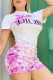 Pink Fashion Casual Print Patchwork O Neck Short Sleeve Two Pieces
