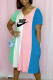 Multicolor Fashion Casual Print Patchwork V Neck One Step Skirt Dresses