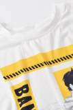 White Sexy Street Print Patchwork Slit O Neck T-Shirts
