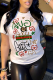 White Fashion Street Print Patchwork Letter O Neck T-Shirts